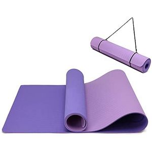 Yogamat, antislip en milieuvriendelijke TPE-sportmat met draagriem, gymnastiekmat voor pilates, workout fitnessmat 183 x 61 x 0,6 cm (paars-lichtpaars)