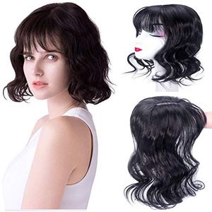 Een Stuk Kroon Wiglet Snythetische Haar Topper Clip in Slimme Huid Basis Recht Zwart