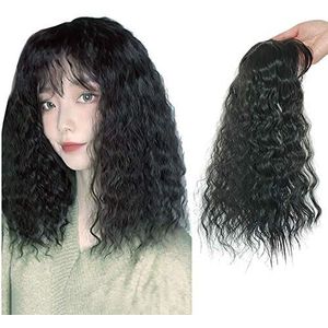 Zachte Pluizige Krullend Haarkroon Vervanging Clip in Snythetic Toppiece voor Vrouwen Donkerbruin