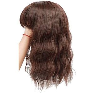 Netjes Pluizige Golvende Wiglet Hand Made Mono Snythetische Clip in Topper Middendeel met Pony 100% Dichtheid 35 cm 2/33 # Lichtbruin