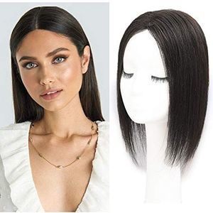 Zijden Base Volledige Hand Gemaakt Kant Topper Clip In Menselijk Haar Midden Deel Rechte Wiglet 5x8cm, 25cm, Lichtbruin