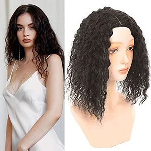 Middendeel Pluizige Krullend Haarstukje Natuurlijke Snythetische Clip in Topper Simulatie Huid Base 30 cm Lichtbruin