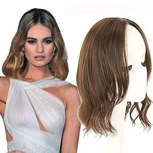 Natuur Golvend Haar Topper Midden Deel Grote 12x12cm Huidbasis Franse Haarstijl Wiglet Met Tempel Lichtbruin