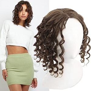 Losse Golvende Natuurlijke Snythetic Topper Clip in Huid Base Haar Vervanging 30cm Zwart
