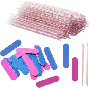 cutecool 100 stuks nagelstick keratinelaag duwstang los, 100 stuks mini-nagelvijl dubbelzijdige nagelbuffer, reiniging keratine-laagstang roze