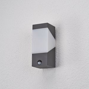 Lucande buitenwandlamp Kiran, sensor, grijs, aluminium, 24,3 cm