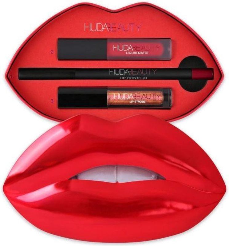 Huda Beauty - Contour & Strobe Lip Set - Gift Set - Tint Heartbreaker - 3 Stuks