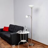 Lindby - vloerlamp - 2 lichts - metaal, glas - H: 180 cm - E27 - mat nikkel, albast-wit, opaal-wit