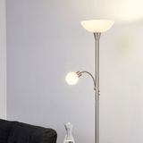 Lindby - vloerlamp - 2 lichts - metaal, glas - H: 180 cm - E27 - mat nikkel, albast-wit, opaal-wit