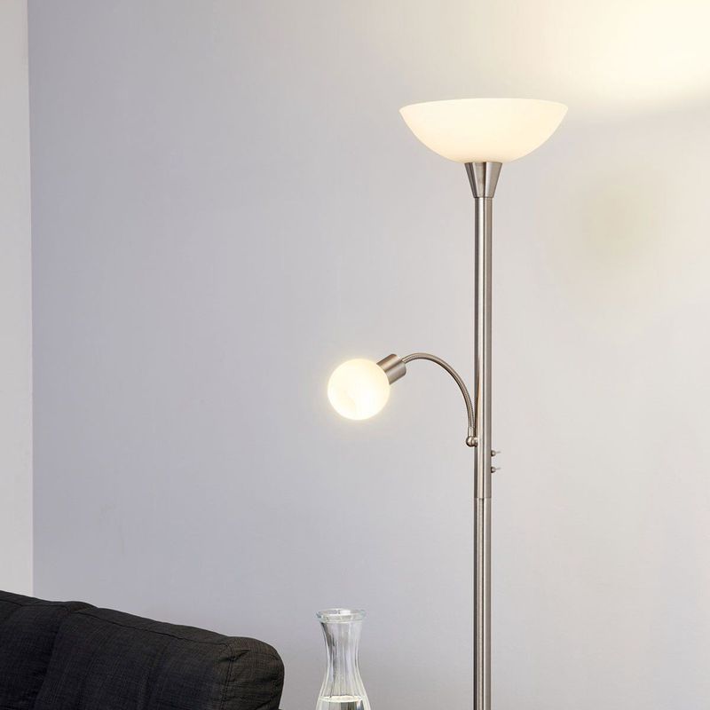 Lindby - vloerlamp - 2 lichts - metaal, glas - H: 180 cm - E27 - mat nikkel, albast-wit, opaal-wit