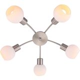 Lindby plafondlamp 5lichts Metaal, glas H: 16 E14 mat nikkel, opaalwit