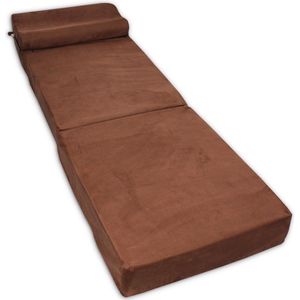 Bruine logeermatras - camping matras - reismatras - opvouwbaar matras - 70 x 200 x 15 met kussen