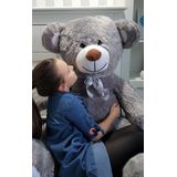 Knuffelbeer grijs 160 cm - grote XL knuffel - met geborduurd hartje
