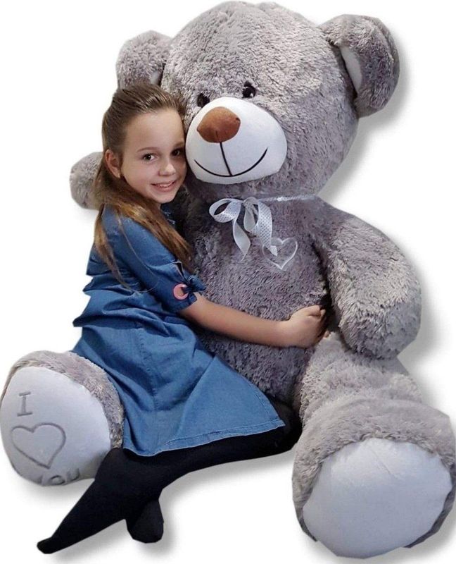 Knuffelbeer grijs 160 cm - grote XL knuffel - met geborduurd hartje