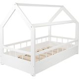 Huisbed kinderbed - 80x160 cm - wit - met bedhekken