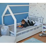 Huisbed kinderbed - 80x160 cm - wit - met bedhekken