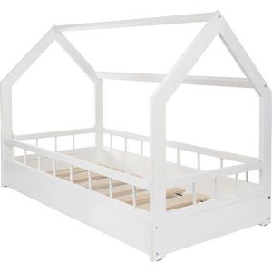 Huisbed kinderbed - 80x160 cm - wit - met bedhekken