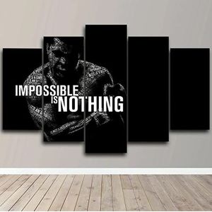 Wondbeau Afdrukken Op Canvas Vijfdelige Opeenvolgende Schilderingen 5 Stuks Schilderij Modulaire Poster Abstracte Moderne Huisdecoratie Ingelijst Xl/200Cm×100Cm Motivatiecitaat Van Muhammad Ali