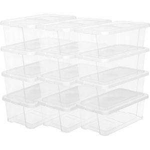 Songmics Set van 12 Schoenendozen Opbergdozen voor Schoenen Schoenendoos Transparant met Deksel Plastic voor Schoenen tot Maat 41 LSP12WT