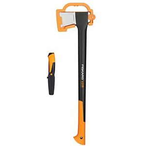 Fiskars set met bijl en mes, kloofbijl met lemmet/transportbescherming, staalblad/kunststof, X21-L, universeel mes incl. holster met geïntegreerde messenslijper, zwart/oranje, 1025436