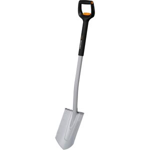 Fiskars telescopische spade voor zware, steenachtige grond, puntig, lengte: 111 - 130 cm, versterkt blad van boriumstaal, zwart/oranje, Xact, 1066732
