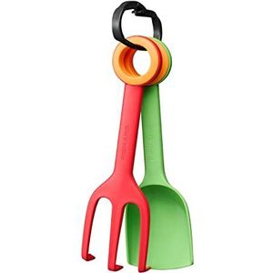 Fiskars Kinder-bloemenschepje en -plantvorkje, 2-in-1-set, lengte: 24 cm, glasvezelversterkte kunststof, groen/oranje en rood/oranje, MyFirst Fiskars, 1062471