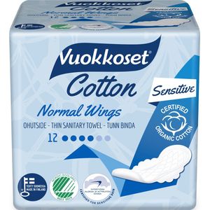 Vuokkoset Organic Cotton - Maandverband Normaal - 14 stuks - Zachte gevoelige huidbescherming - Anti-allergeen - Milieuvriendelijk