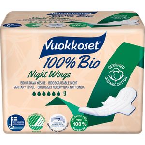 Vuokkoset Nacht Maandverband met Vleugels - 100% Biologisch - Milieuvriendelijk - Chloorvrij - Nordic Swan Eco Label