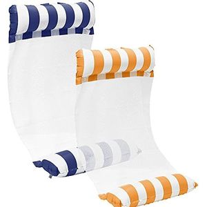 7410 Opblaasbare waterhangmat, 4-in-1 luchtmatrassen voor zwembad, loungestoel, loungestoel, luchtmatras, hangmat, zwembad, strand (donkerblauw + oranje), 28 x 25 cm