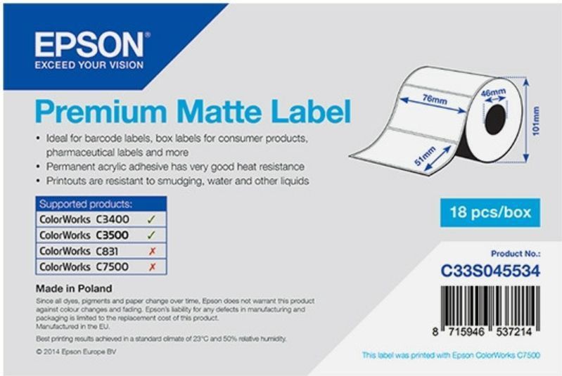 Epson C33S045534 premium matte label 76 x 51 mm (origineel)
