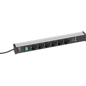 Treston Contactdoosstrip voor werktafels, 6 stopcontacten, schakelaar, 2 x USB, lengte 468 mm