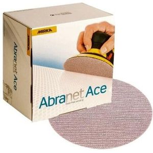 Mirka Abranet Ace schuurschijven, net, 150 mm, zelfhechtend, korrel P150, 50 stuks, voor alle schuurmachines 150 mm, gedeeltelijk keramiek, voor het schuren van harde oppervlakken, hout, metaal