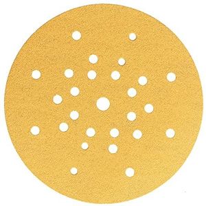 Mirka Gold schuurpapier Ø 225 mm klittenbandsluiting 27 gaten / korrel P150 / 10 schijven / voor droge slijpers / wand- en plafondslijper / voor gipsschuurmachines, spatels, spaanplaten, hout, lak