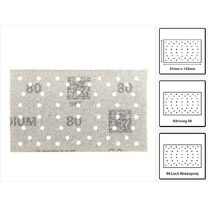 Mirka Iridium Premium Schuurpapier 81x133mm Klittenband 54-gaats, Korrel 80, 100 st / Voor het schuren van verf, plamuur, grondverf, hout, staal, minerale materialen, kunststof.