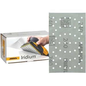 Mirka Iridium Premium Schuurpapier 81x133mm Klittenband 54-gaats, Korrel 320, 100 st/Voor het schuren van verf, plamuur, grondverf, hout, staal, minerale materialen, kunststof.