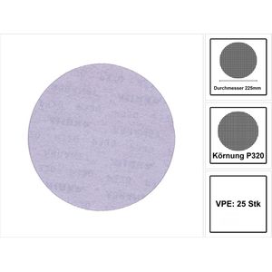 Mirka Abranet Schuurschijven net Ø 225 mm klittenband/korrel P320/25 stuks/voor het schuren van hout, plamuur, kunststof, 5422302532