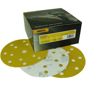 Mirka Gold Universeel schuurpapier Ø 150 mm klittenband schuurschijven 15 gaten, korrel P80, 100 stuks/voor het schuren van gips, pleisterwerk, spaanplaat, hout, verf