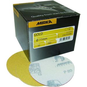 Mirka Gold Universeel Schuurpapier Ø 77mm Klittenband P400, 50 st / Voor schuren van pleisterwerk, plamuur, spaanplaat, hout, lak