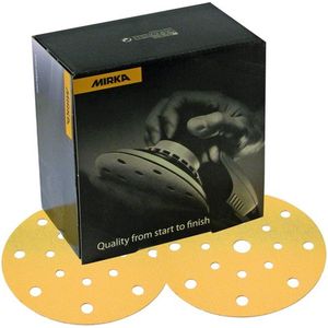 Mirka Gold Universeel Schuurpapier Ø 150mm Klittenband 17-gaats / korrel P150, 100 st / Voor het schuren van gips, plamuur, spaanplaat, hout, lak