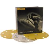 Mirka Gold 2363205032 Schuurbladen met handgreep, 200 mm, korrelgrootte 320 grit 9 gaten, aluminiumoxide, harsbinding op D/C-papierdrager, 50 stuks, goud