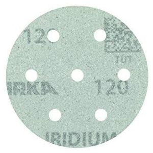 Mirka Iridium 50 stuks premium schuurpapier Ø 90 mm klittenband 7 gaten korrel 120 voor het schuren van verf spatel primer hout staal mineralen kunststof