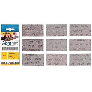 Mirka Abranet Net Schuurstrips 70 x 125 mm Grip / Mix-pack 1 stuk van elke korrel 80, 100, 120, 150, 180, 220, 320, 400, 600 / 9 stuks / voor het schuren van hout, vulmiddel, vernis, kunststof