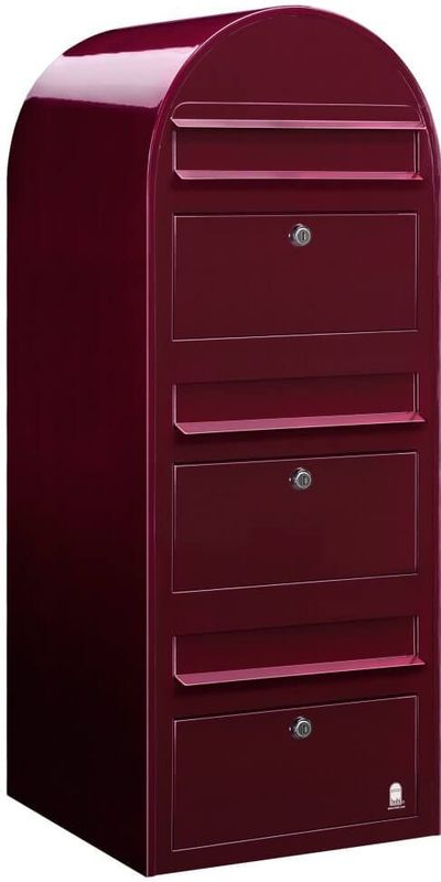 BOBI Brievenbus Trio - Bordeauxrood - 3 Postvakken - Materiaal 1 mm