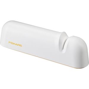 Fiskars Messenslijper met glad lemmet van staal, keramische slijpsteen, functionele vorm, Roll-Sharp, wit/oranje, 1014214