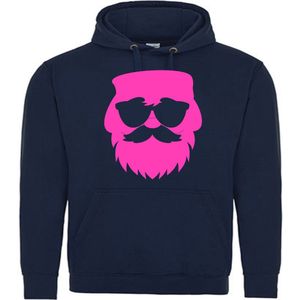 Navy Blauw Kerst Hoodie Kerstman Santa Neon Roze Large