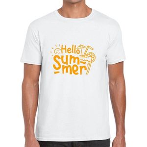 HELLO SUMMER Heren t-shirt - Neon Tekst Oranje - LARGE