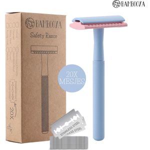 Bambooya Safety Razor + 20 scheermesjes - Scheermesjes voor vrouwen dames - Frosty Pink - Double Edge Single Blade - Zero Waste - Duurzaam Scheermesje