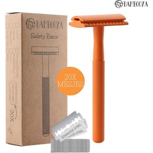 Bambooya Safety Razor + 20 scheermesjes | Duurzaam Veiligheidsscheermes|Orange| Scheermesjes voor vrouwen mannen | Double Edge Single Blade | Zero Waste | Duurzaam Scheermesje