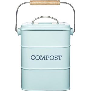 Retro Compostemmer - Compostbakje Keukenaanrecht - GFT Afvalbakje met 2 Filters - 3L / Blauw