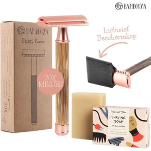 Bambooya Starterskit Duurzaam Scheren - Safety Razor + 20 mesjes + Duurzaam scheerzeep + Safety Razor Beschermkap - Voor Vrouwen Dames - Zero Waste